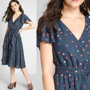 ModCloth Fits of Bliss Flutter Sleeve Belted Polka Dot Dress M